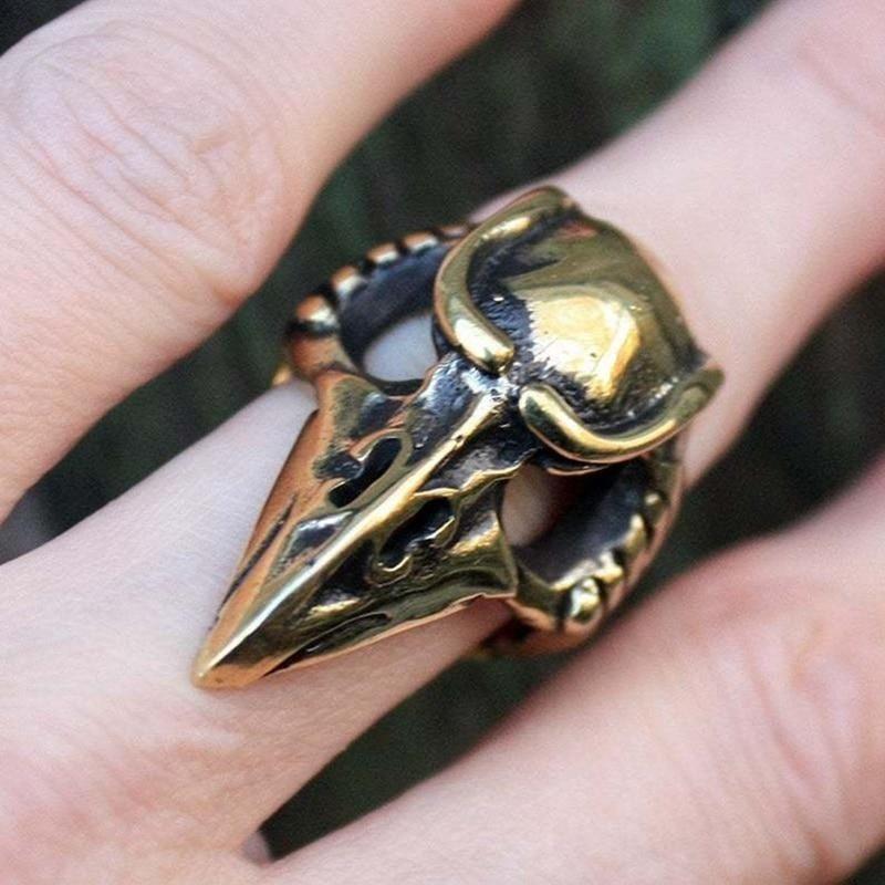 Anneau corbeau steampunk en bronze