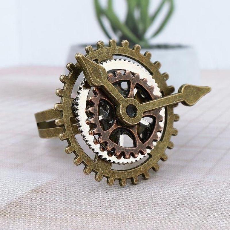 Anneau horloge au style steampunk