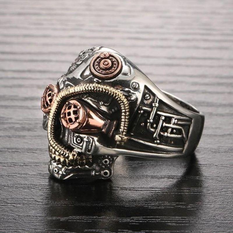 Anneau tête de mort au style steampunk