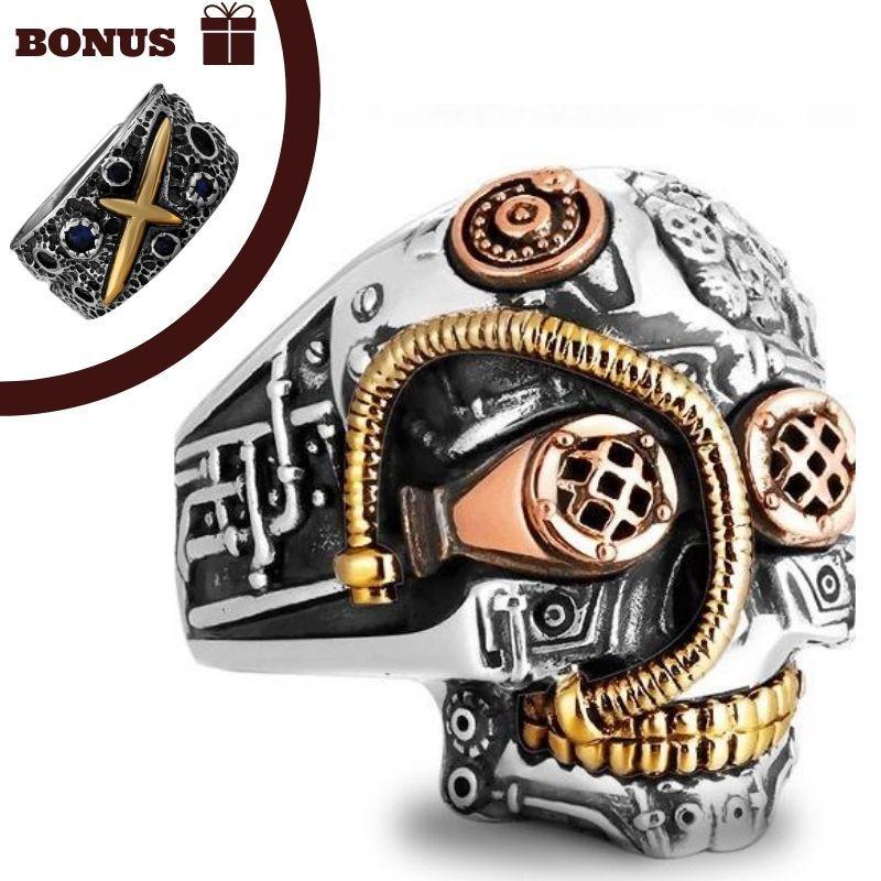 Bague style steampunk avec tête de mort