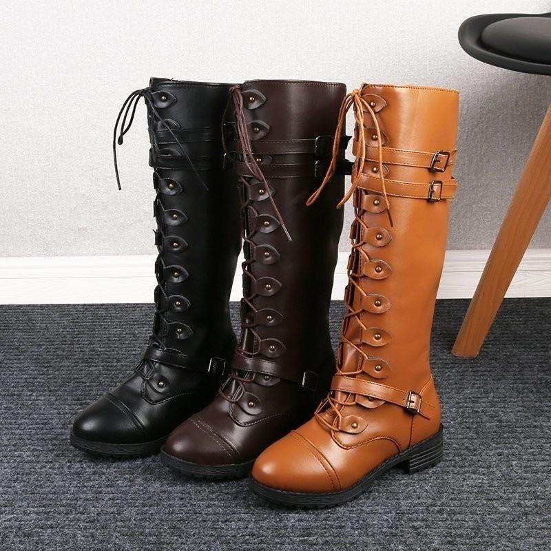 Bottes brunes steampunk en PU
