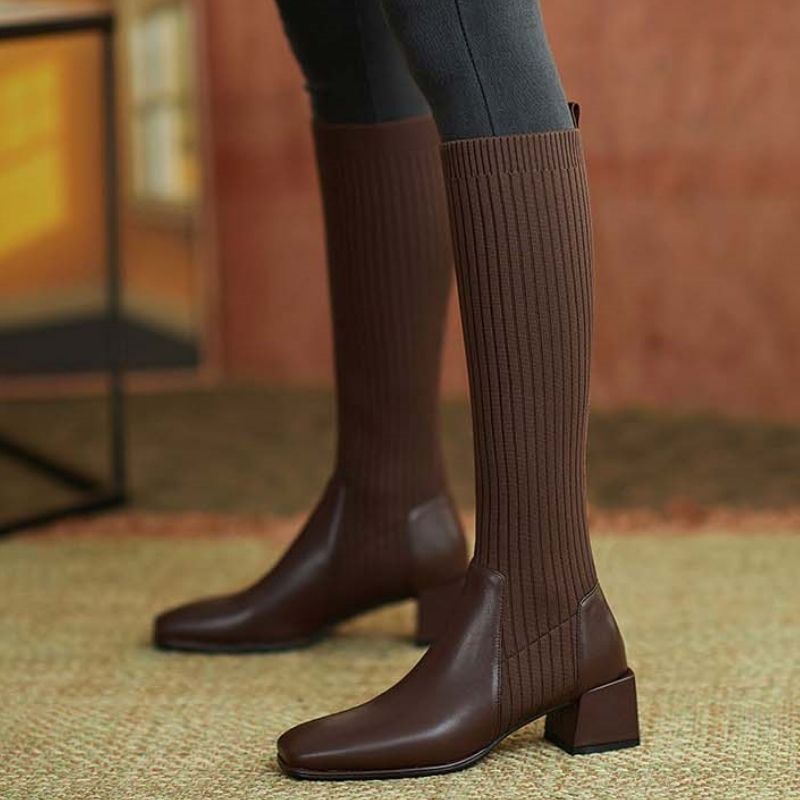 Bottes marron façon chaussettes pour femme