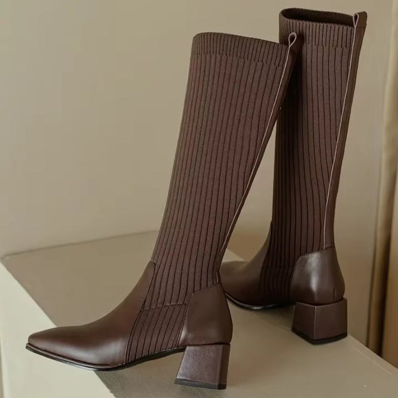 Bottes pour femme style chaussettes marron