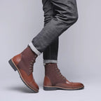 Bottines à laçage en simili PU marron