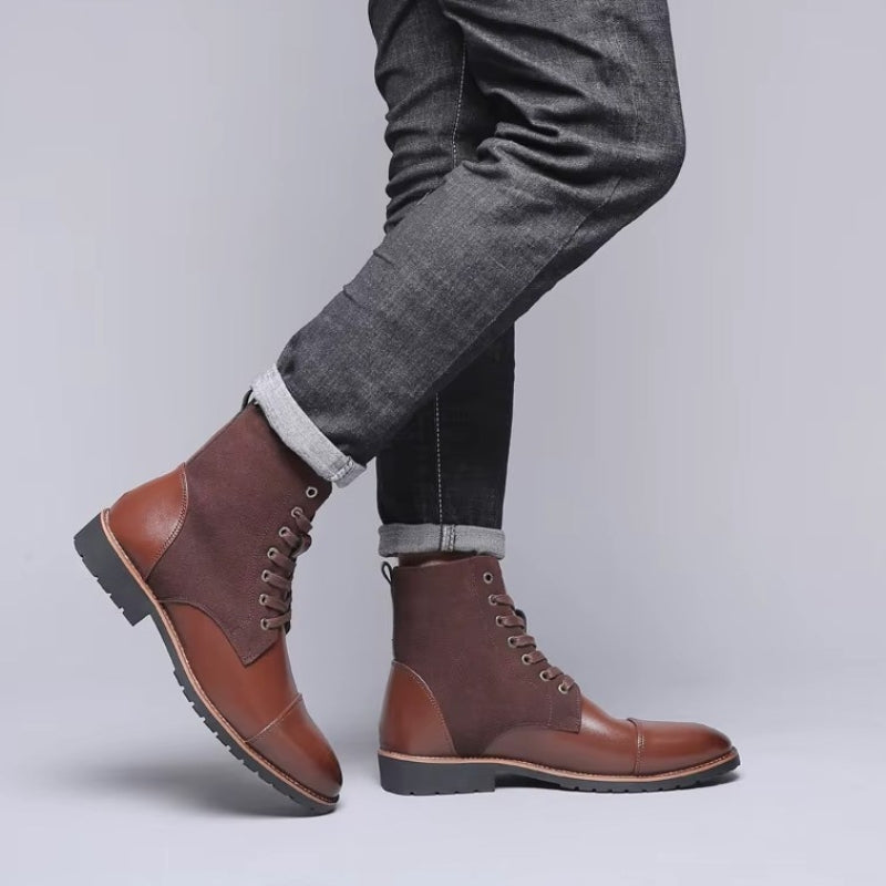 Bottines à laçage en simili PU marron