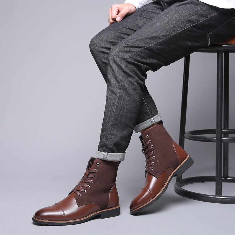 Bottines à lacets marron en simili PU