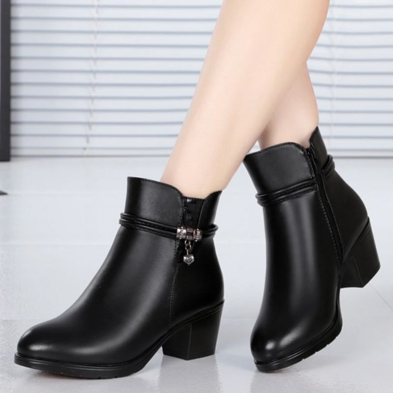 Bottines à talon de 5 cm, PU noir