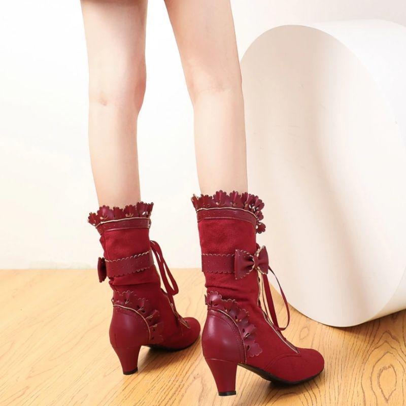 Bottines de style steampunk rouges