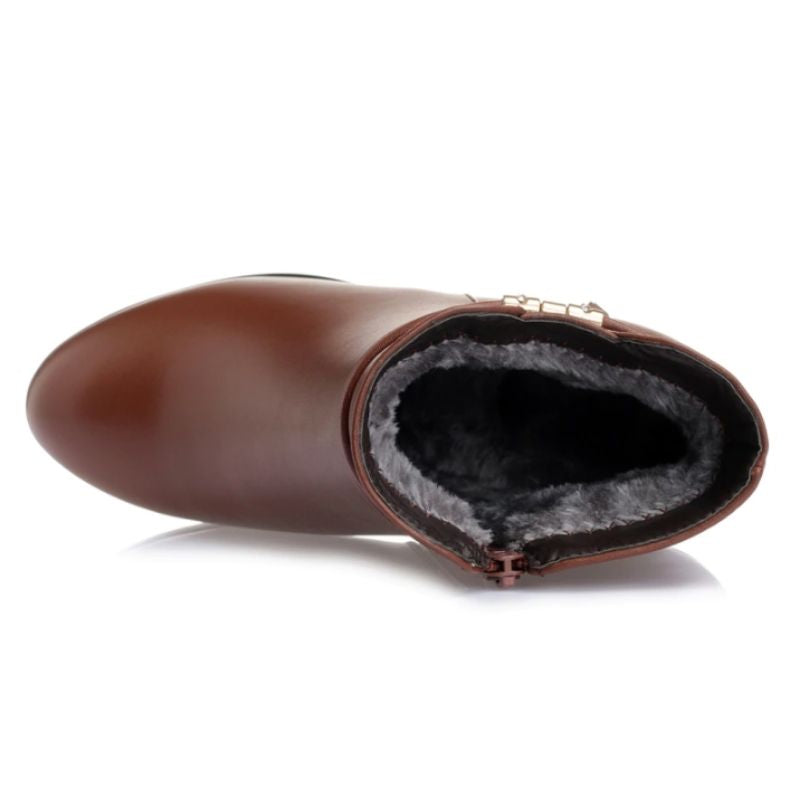 Bottines en matière PU marron à talon