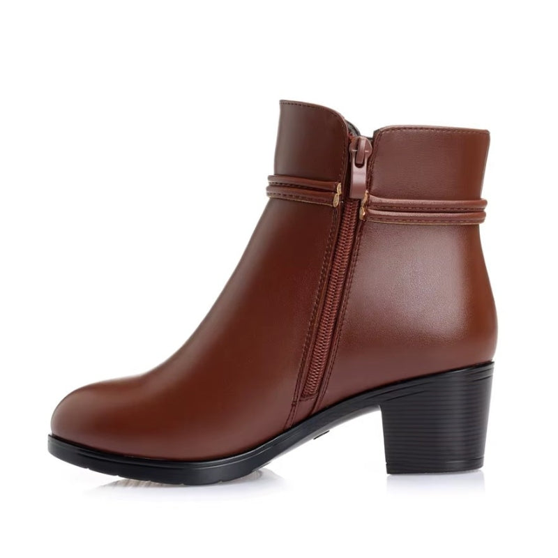 Bottines en PU de couleur marron à talon