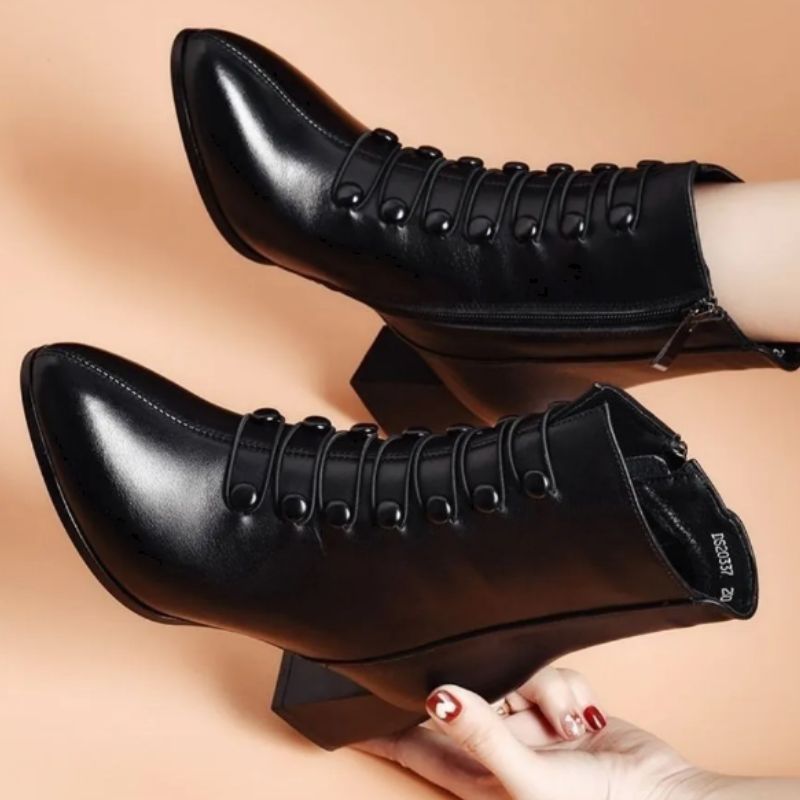 Bottines en PU noir à boutons style steampunk