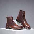 Bottines lacées en simili PU marron