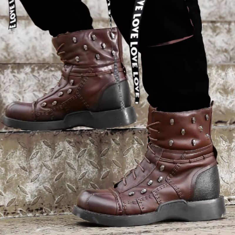 Bottines marron de style moto