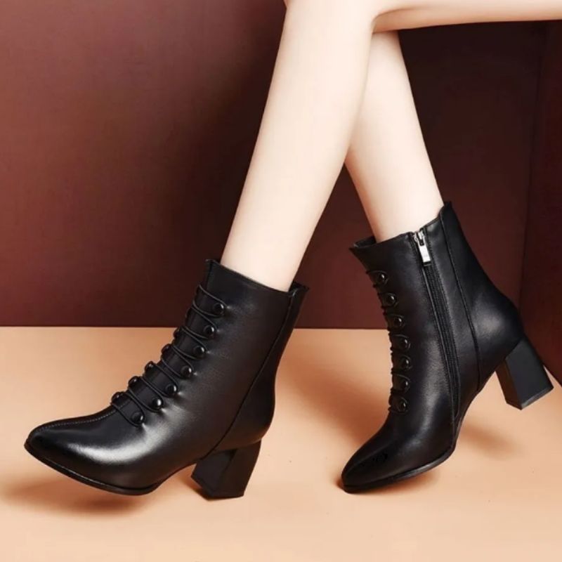 Bottines noires steampunk en PU avec boutons