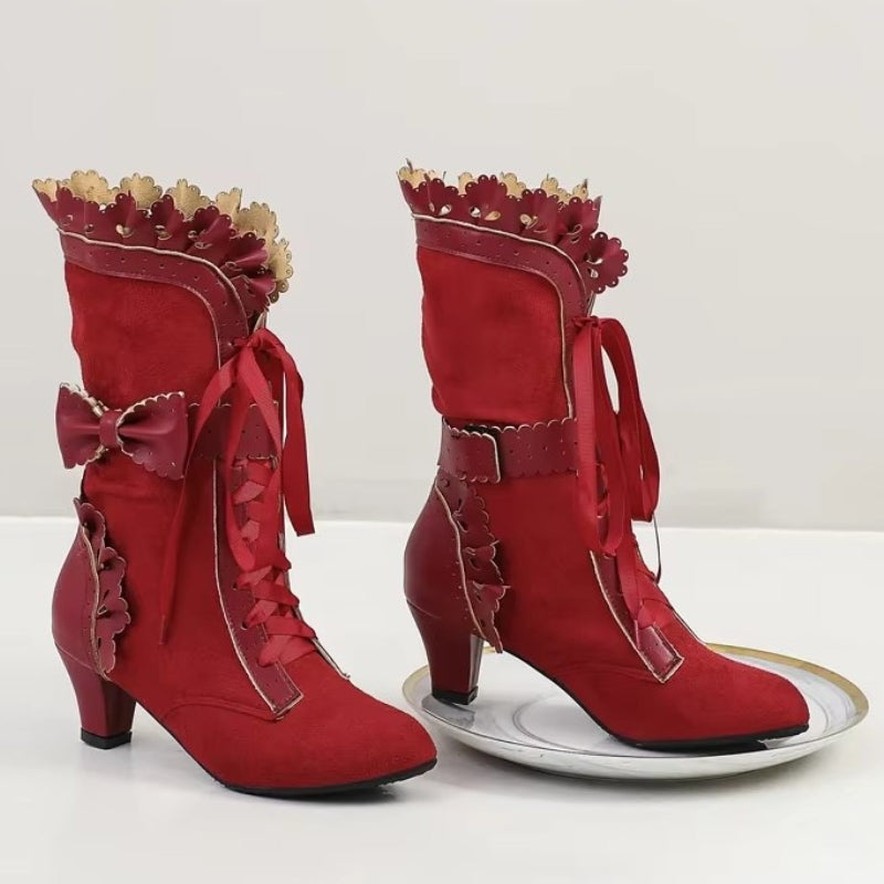 Bottines steampunk de couleur rouge