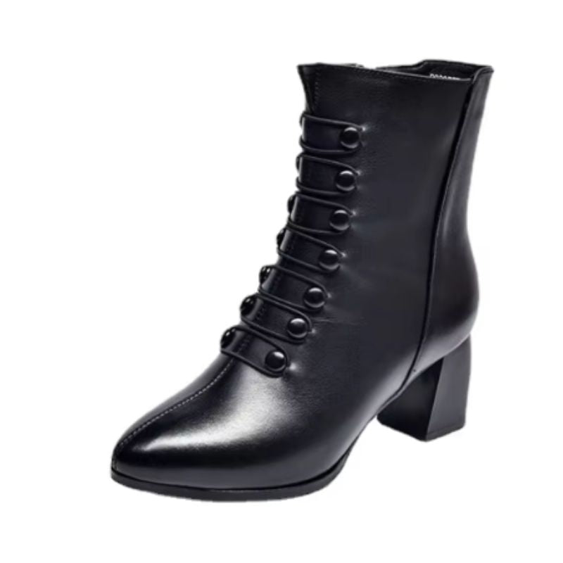 Bottines steampunk noires en PU à boutons
