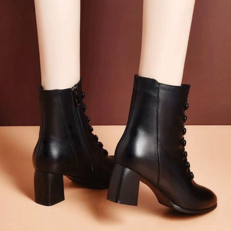 Bottines style steampunk à boutons en PU noir