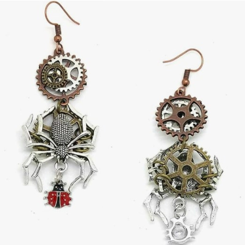Boucles d’oreilles steampunk motif araignée