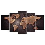 Carte du monde sur tableau à cinq panneaux
