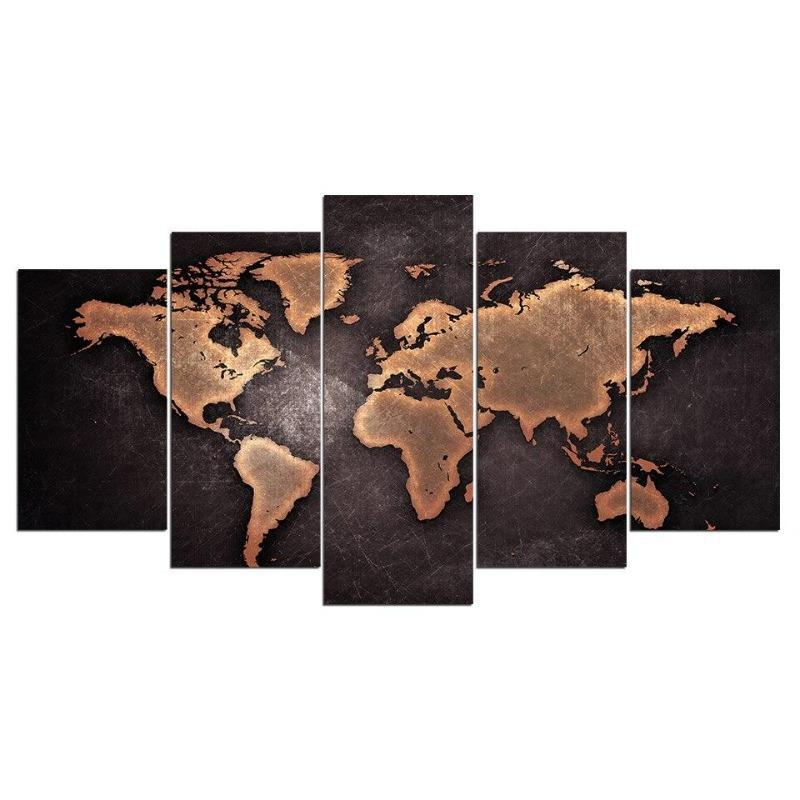 Carte du monde sur tableau à cinq panneaux
