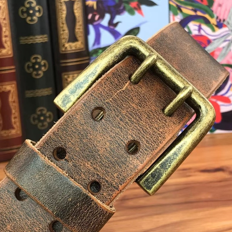 Ceinture de cuir vieilli couleur marron