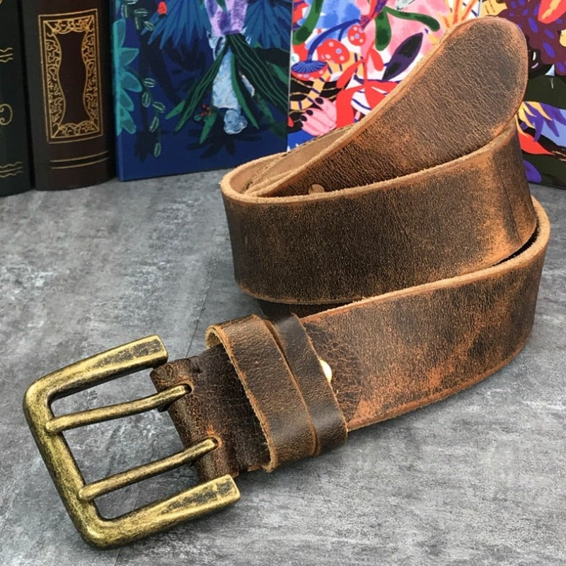 Ceinture en cuir vieilli marron