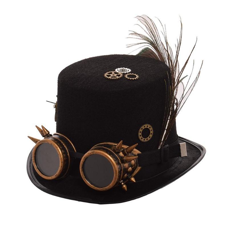 Chapeau avec plume au look steampunk