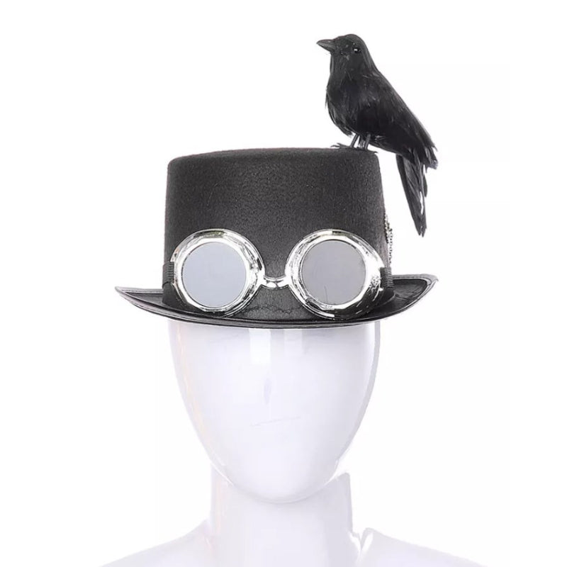 Chapeau steampunk décoré d’un oiseau