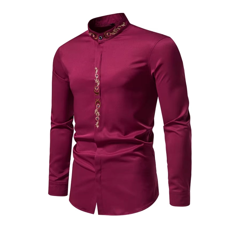 Chemise à col Mao avec broderies