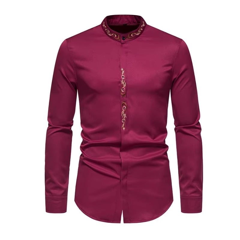 Chemise à col Mao ornée de broderies