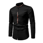Chemise brodée à col Mao