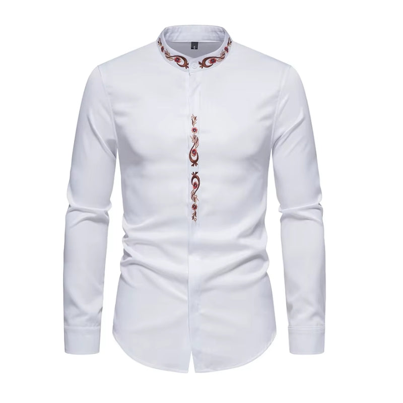 Chemise brodée dotée d'un col Mao
