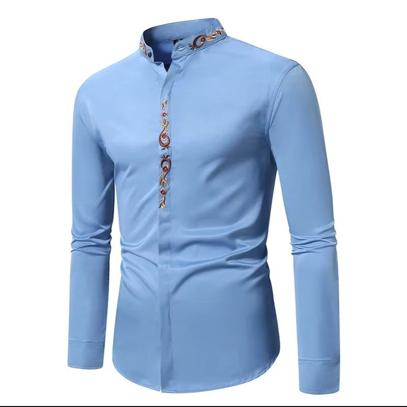 Chemise décorée de broderies avec col Mao