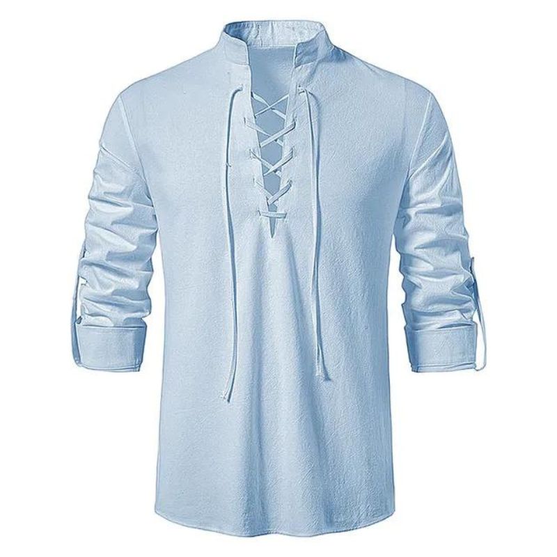 Chemise homme au col muni d’un lacet