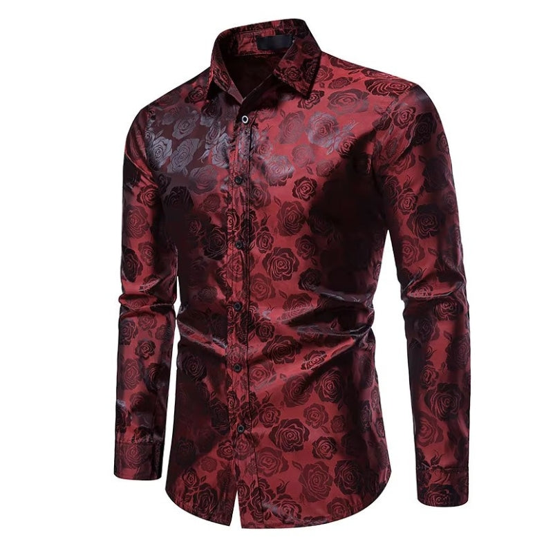 Chemise homme rouge à fleur