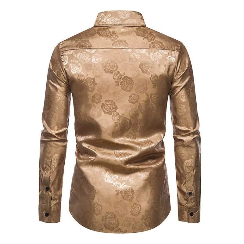 Chemise masculine à motif floral doré