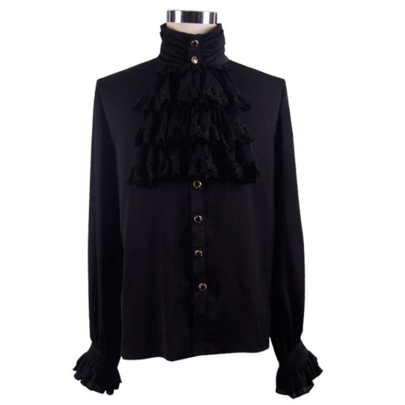 Chemise masculine noire à jabot