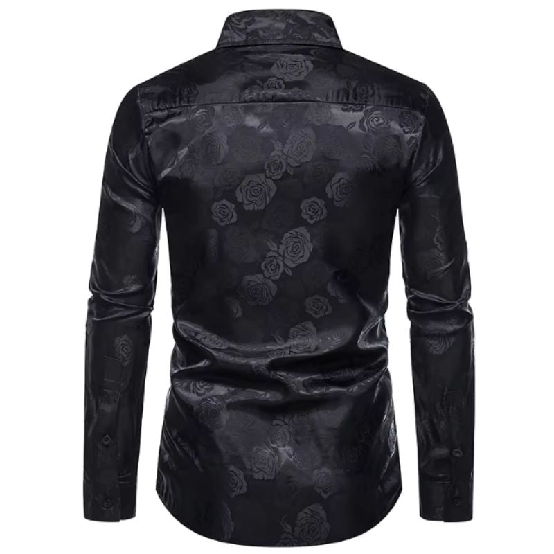 Chemise masculine noire à motif floral