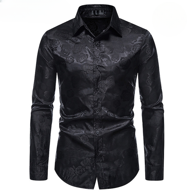 Chemise noire à fleur pour homme