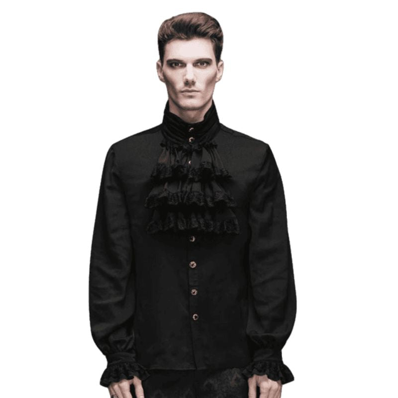 Chemise noire à jabot pour homme