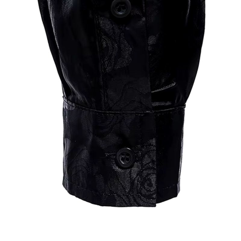 Chemise noire homme ornée de fleurs