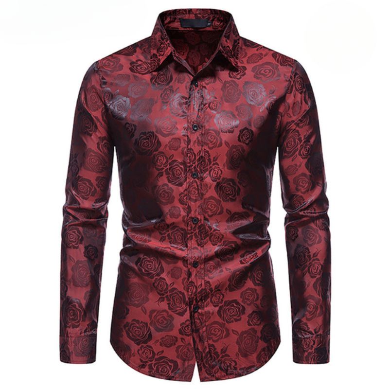 Chemise rouge à fleur pour homme