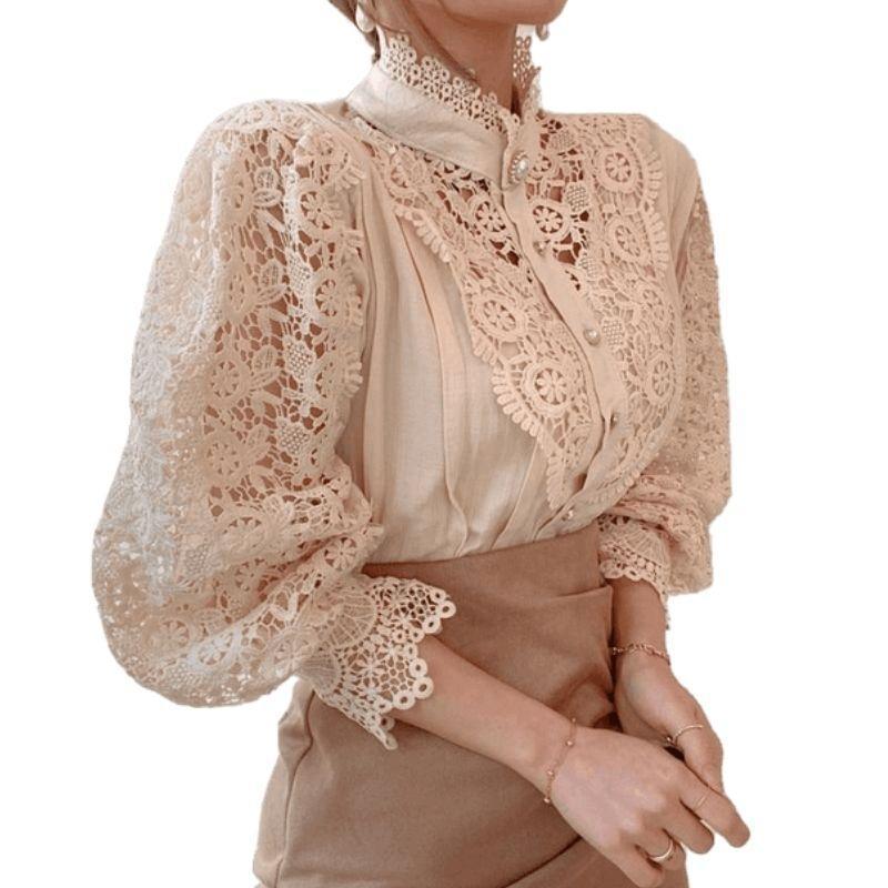 Chemisier de style victorien en dentelle col montant