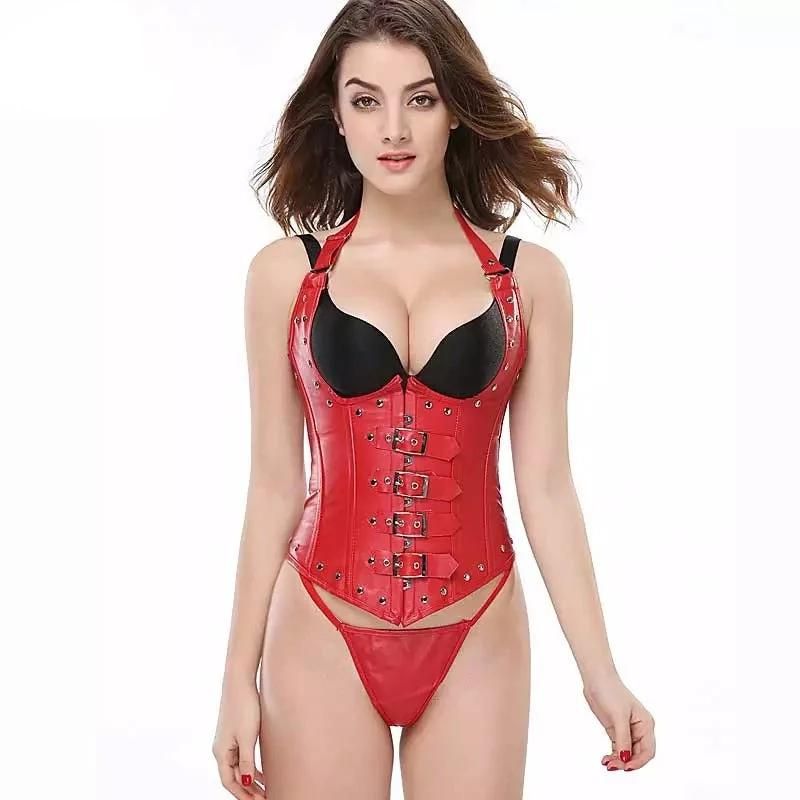 Corset rouge en simili PU