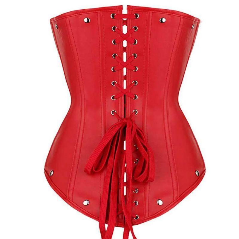 Corset simili PU de couleur rouge