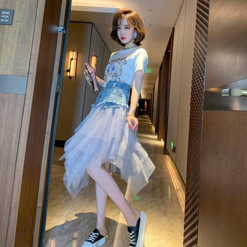 Jupe associant tulle et jean