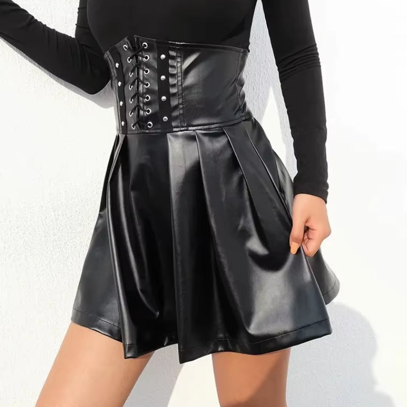 Jupe en PU synthétique taille haute