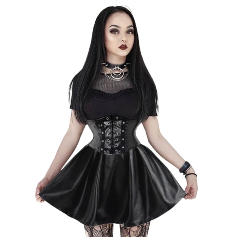 Jupe en simili PU à taille haute