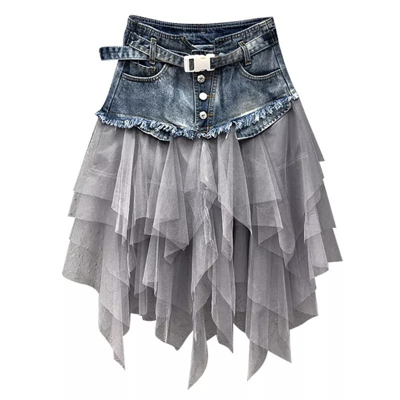 Jupe mêlant jean et tulle