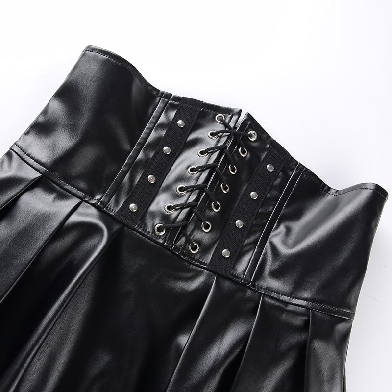 Jupe simili PU haute à la taille